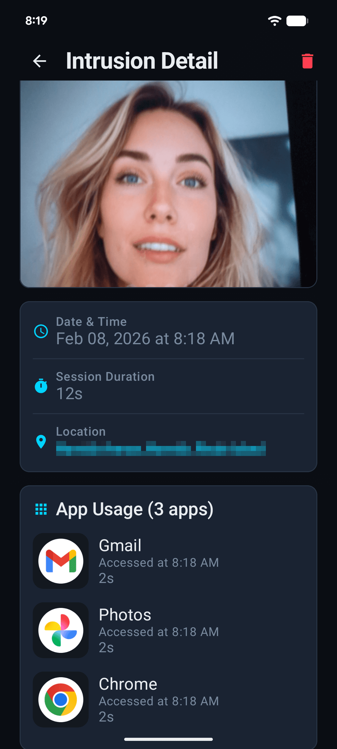 Intrusion Detail screen